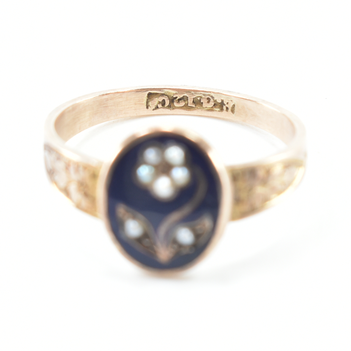 VICTORIAN 12CT GOLD ENAMEL PEARL FORGET-ME-NOT RING - Image 7 of 8