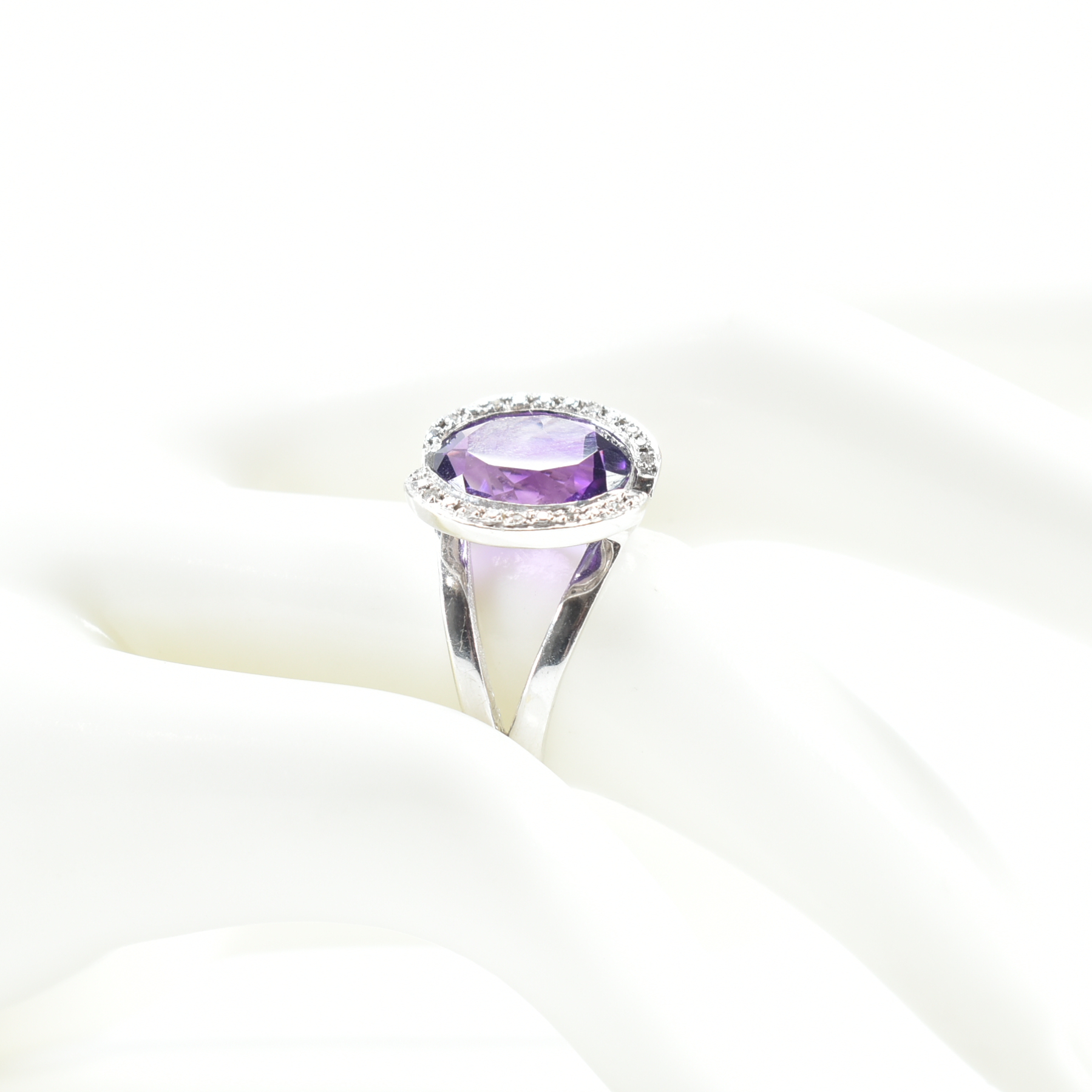 FRENCH 18CT WHITE GOLD AMETHYST & DIAMOND COCKTAIL RING - Image 9 of 9
