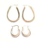 TWO PAIRS OF 9CT GOLD CREOLE EARRINGS.