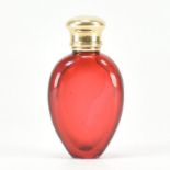 RUBY GLASS & YELLOW METAL LIDDED PERFUME BOTTLE