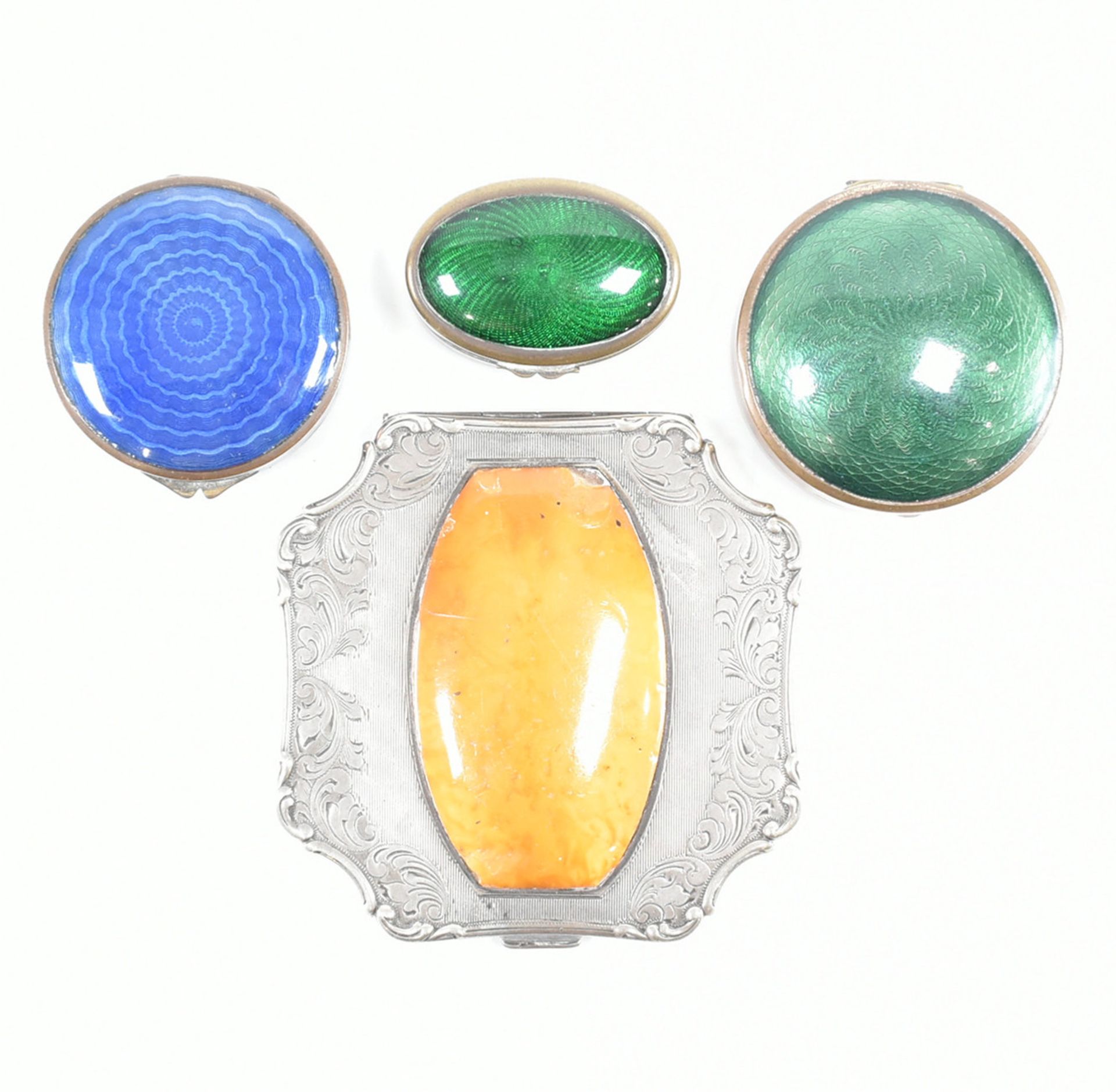 AMBER SET COMPACT & ENAMELLED PILL BOXES