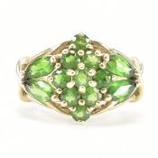 HALLMARKED 9CT GOLD & CHROME DIOPSIDE CLUSTER RING