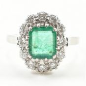 18CT GOLD PLATINUM EMERALD & DIAMOND CLUSTER RING