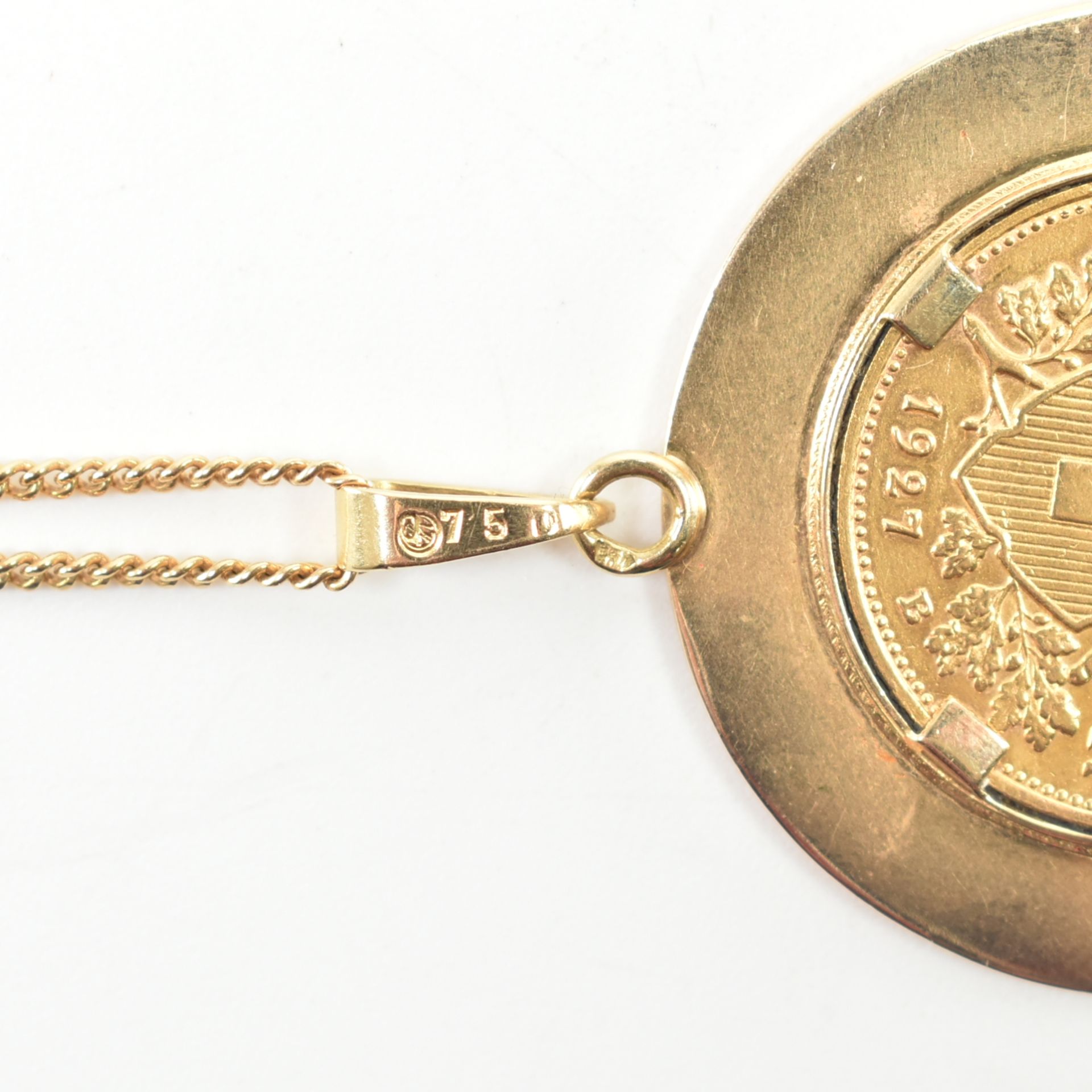 18CT GOLD PEDANT NECKLACE & MOUNTED 900 GOLD SWISS 20 FRANC - Image 4 of 4