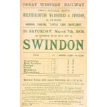 RAILWAYANA - FOOTBALL HANDBILL WOLVERHAMPTON & SWINDON 1908