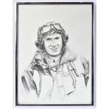 DESMOND DAVIES (ARTIST D,2021) - RAF PILOT 'JOHN A. KENT' PENCIL DRAWING PORTRAIT