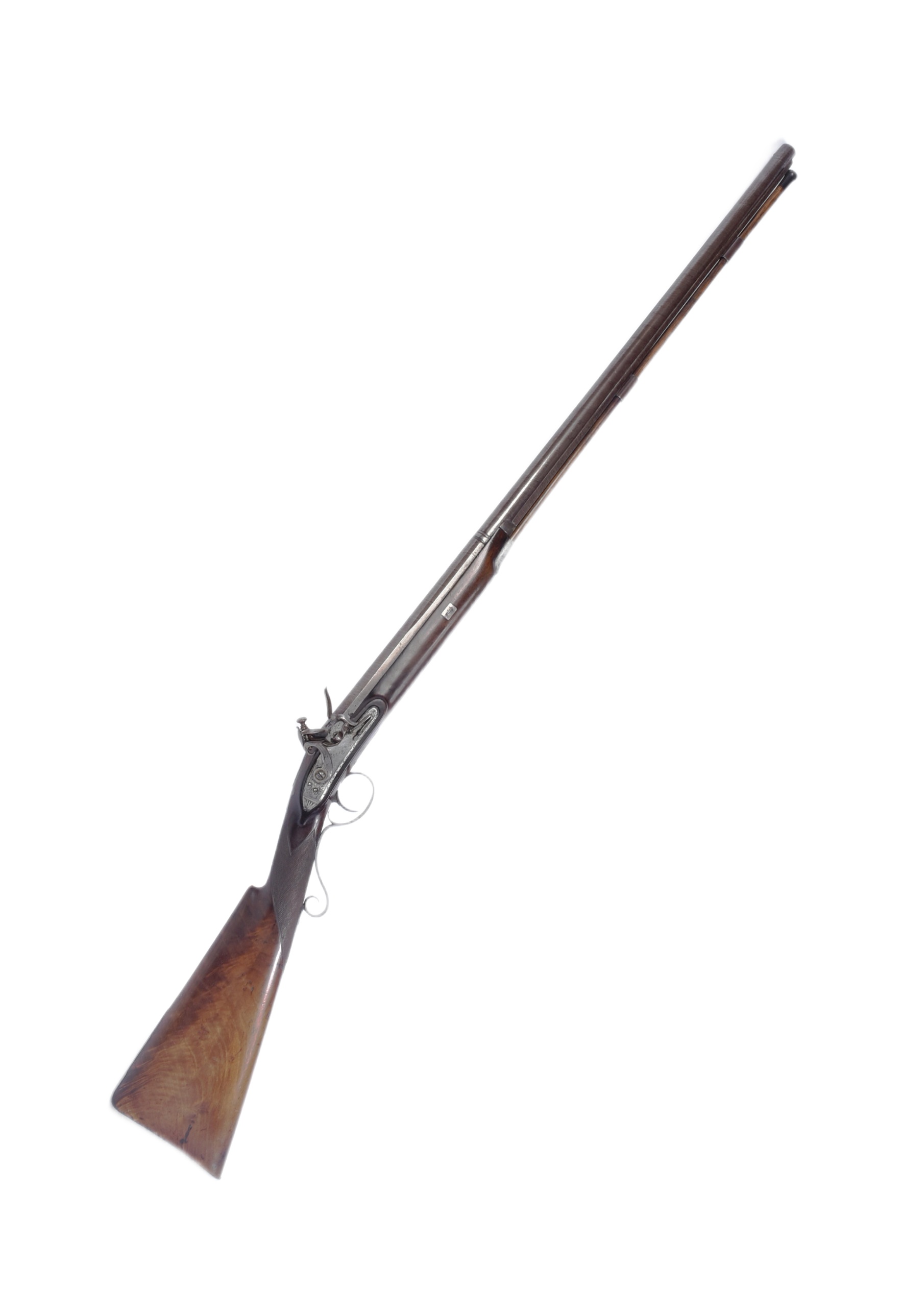 19TH CENTURY FLINTLOCK RIFLE - NAMED TO LOCKPLATE