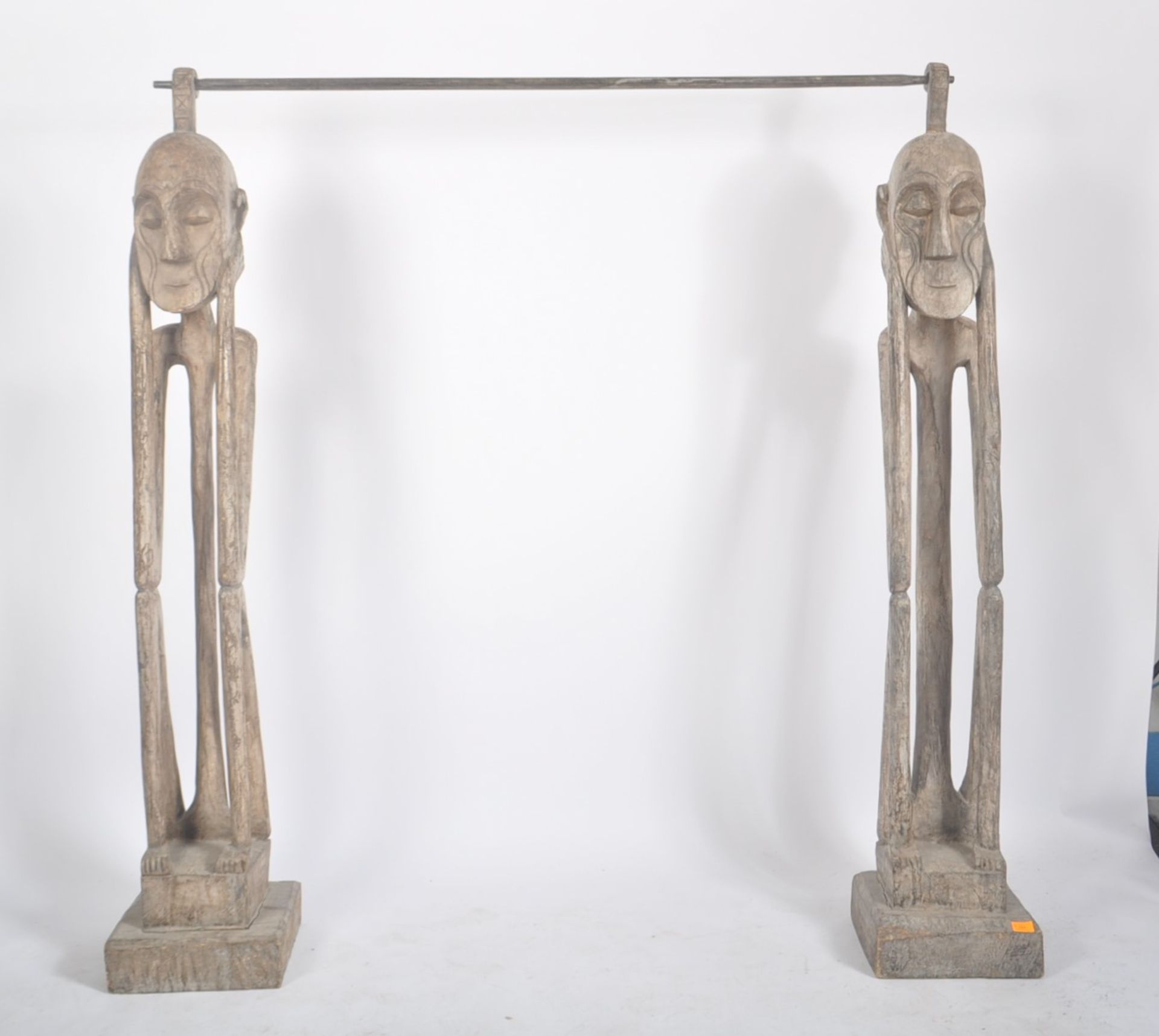 LARGE PAIR OF INTERIOR DESIGN CARVED WOOD STATUES - Image 2 of 11