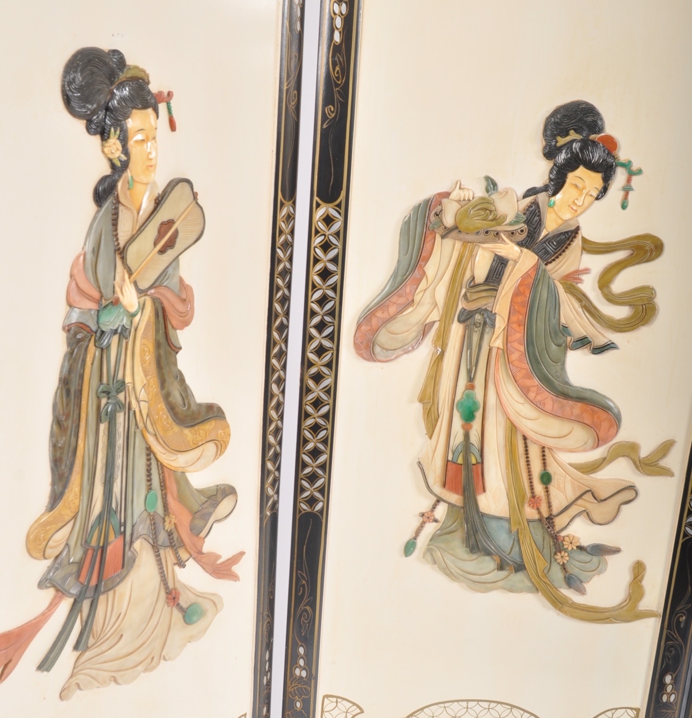 VINTAGE MID CENTURY JAPANESE ORIENTAL FOUR FOLD SCREEN - Bild 3 aus 11