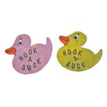 HOOK A DUCK - TWO VINTAGE FAIRGROUND WOODEN SIGNS