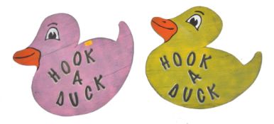HOOK A DUCK - TWO VINTAGE FAIRGROUND WOODEN SIGNS