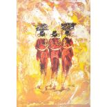 VINTAGE MASAI WOMEN OIL ON CANVAS PAINTING BY MOSES