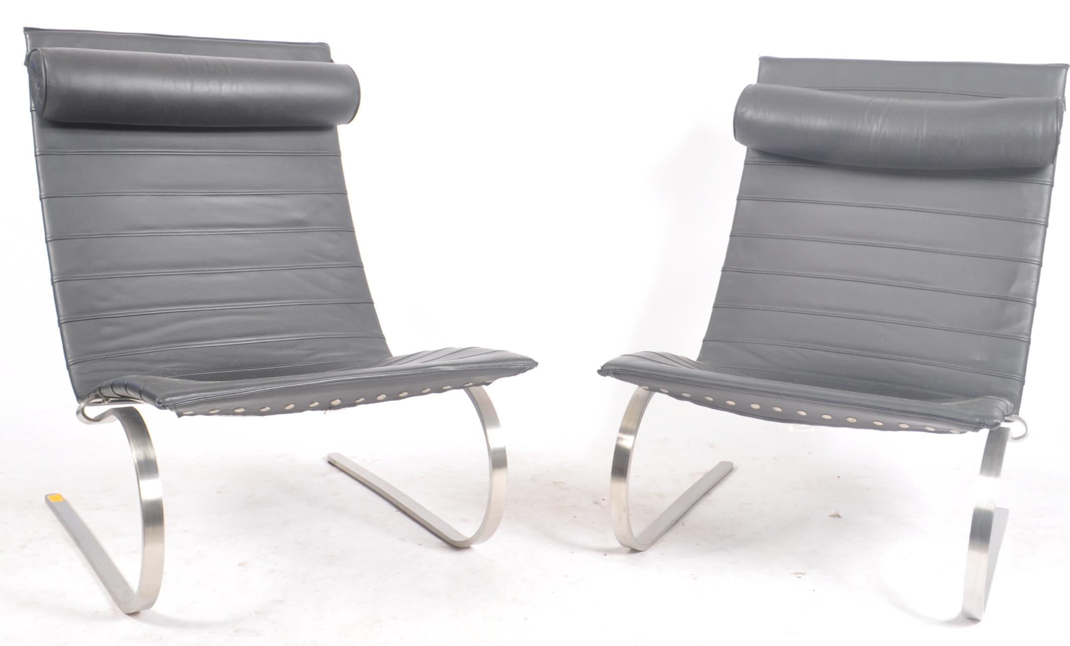 AFTER POUL KJAERHOLM - PAIR BLACK LEATHER PK20 CHAIRS