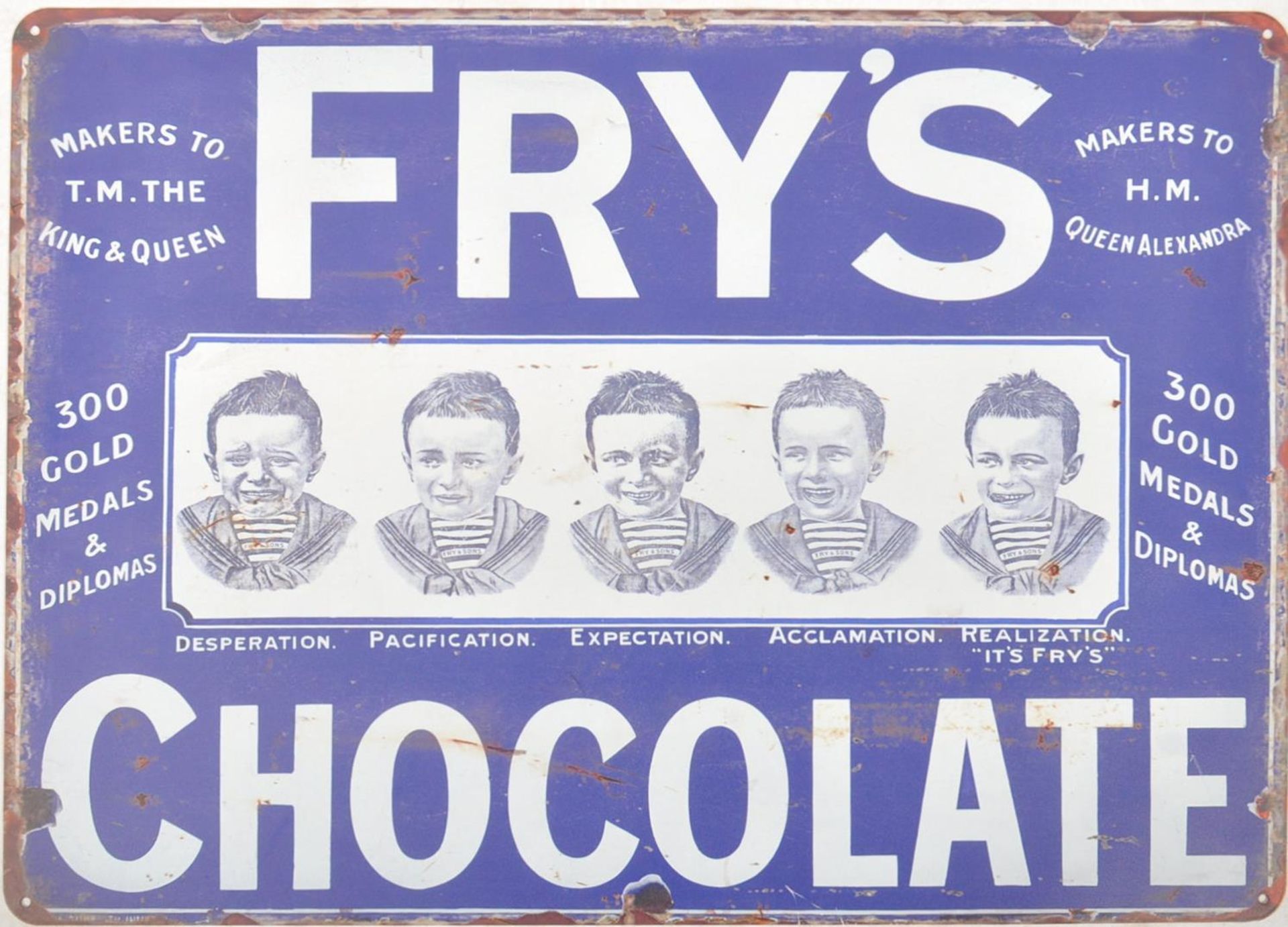 REPRODUCTION ENAMEL FRYS CHOCOLATE FIVE BOYS SHOP SIGN