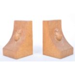 ROBERT 'MOUSEMAN' THOMPSON PAIR OAK HAND CARVED BOOKENDS