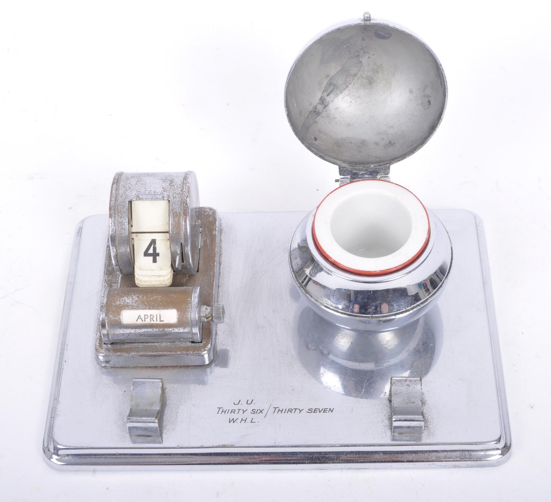 ART DECO C. 1930S CHROME GLOBE INKWELL & PERPETUAL CALENDAR - Bild 6 aus 7