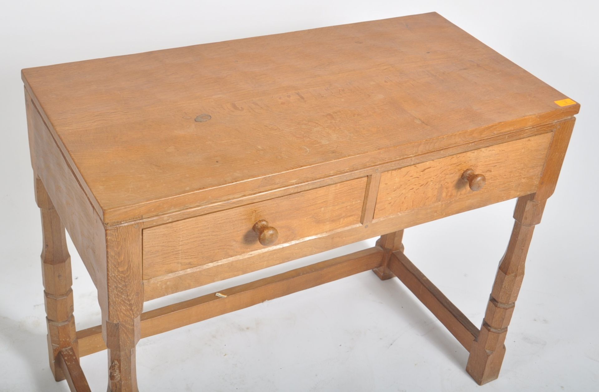 ROBERT 'MOUSEMAN' THOMPSON CARVED OAK TWO DRAWER HALL TABLE - Image 2 of 9