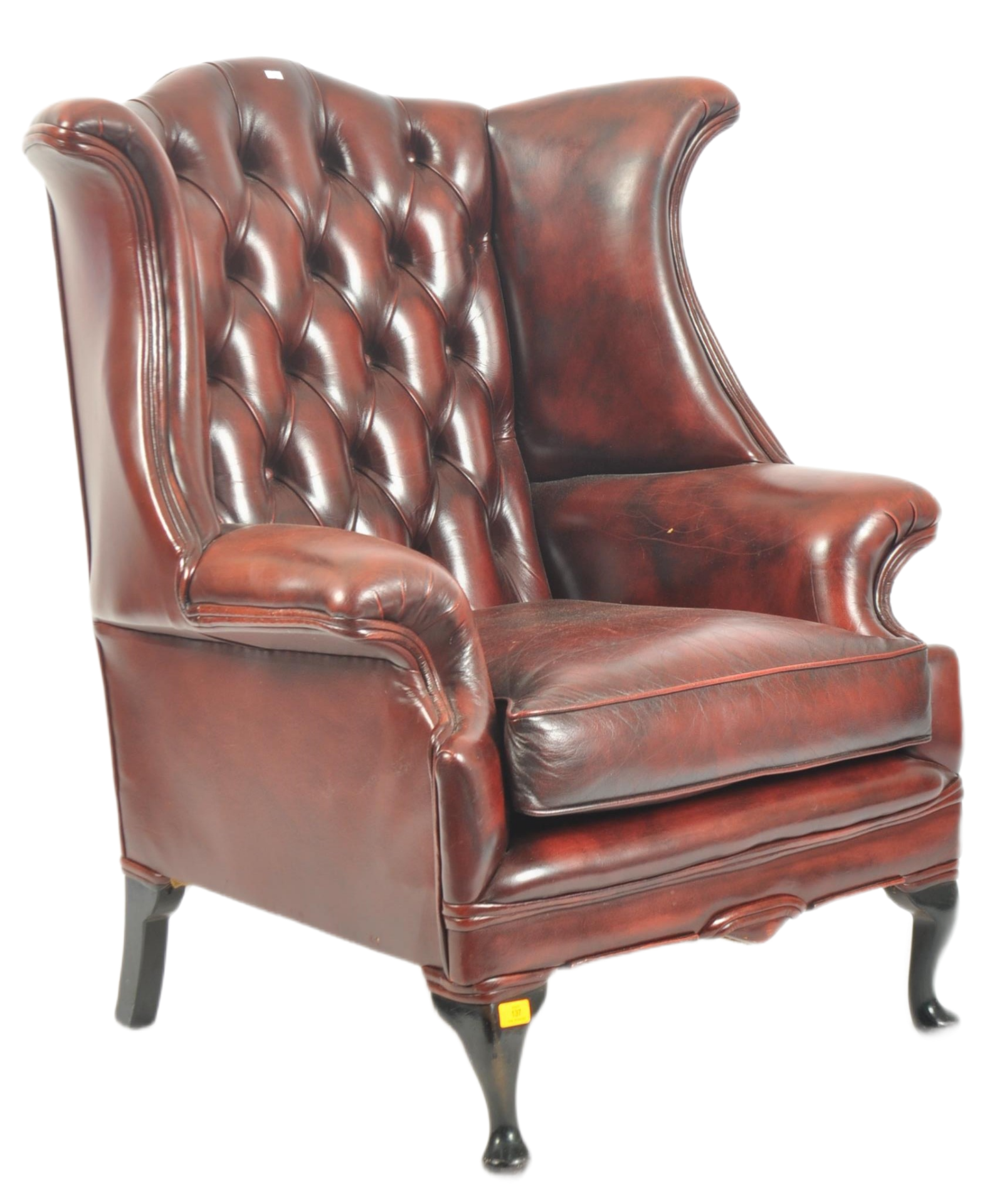 VINTAGE CHESTERFIELD QUEEN ANNE STYLE WINGBACK ARMCHAIR