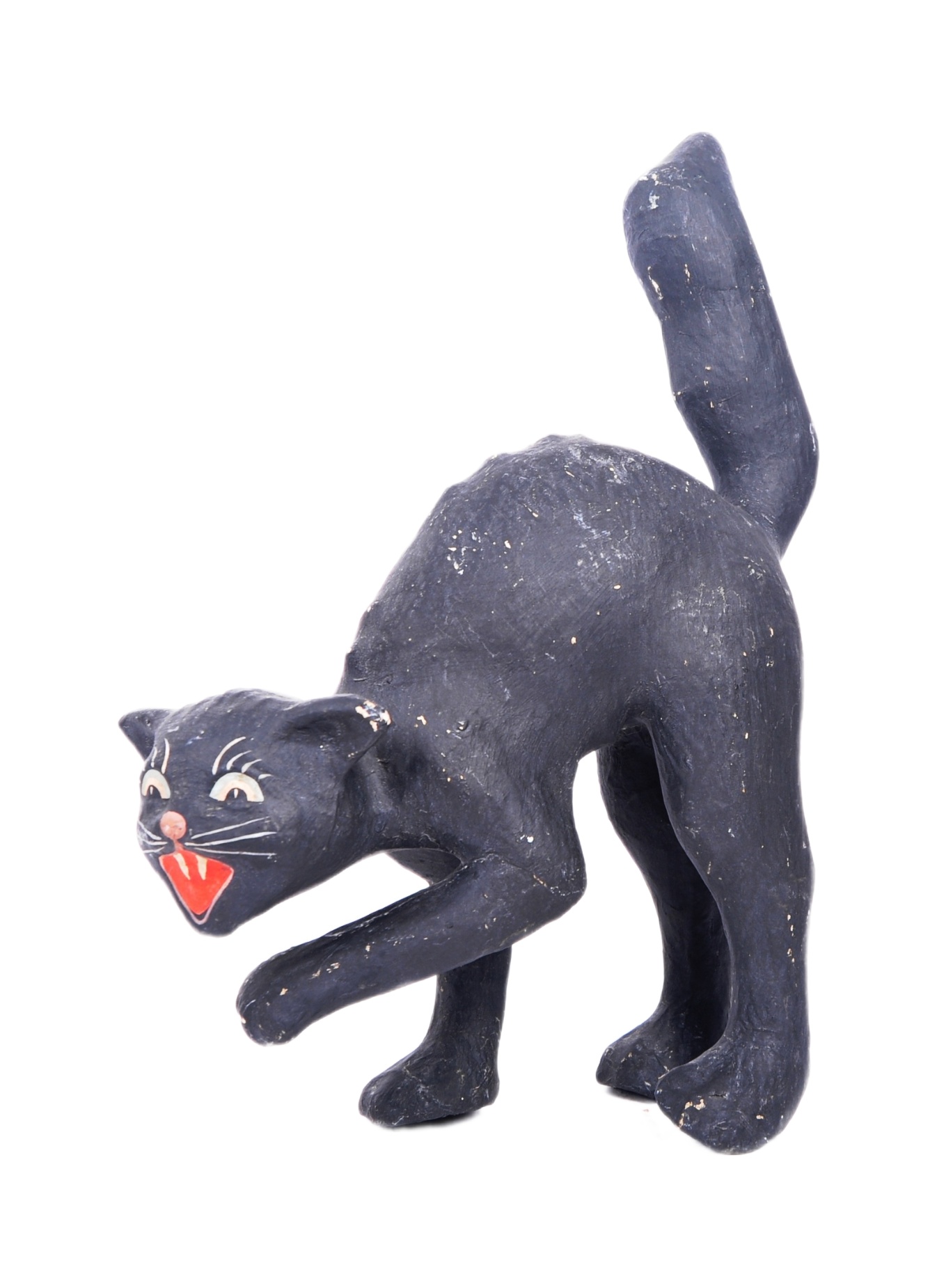 RETRO 20TH CENTURY PAPIER MACHE BLACK CAT WITH ARCHED BACK