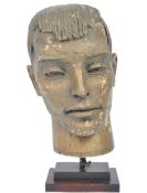 20th CENTURY PLASTER CAST MALE BUST ON WOODEN BASE