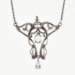 ART NOUVEAU STYLE SILVER & OPAL PENDANT NECKLACE