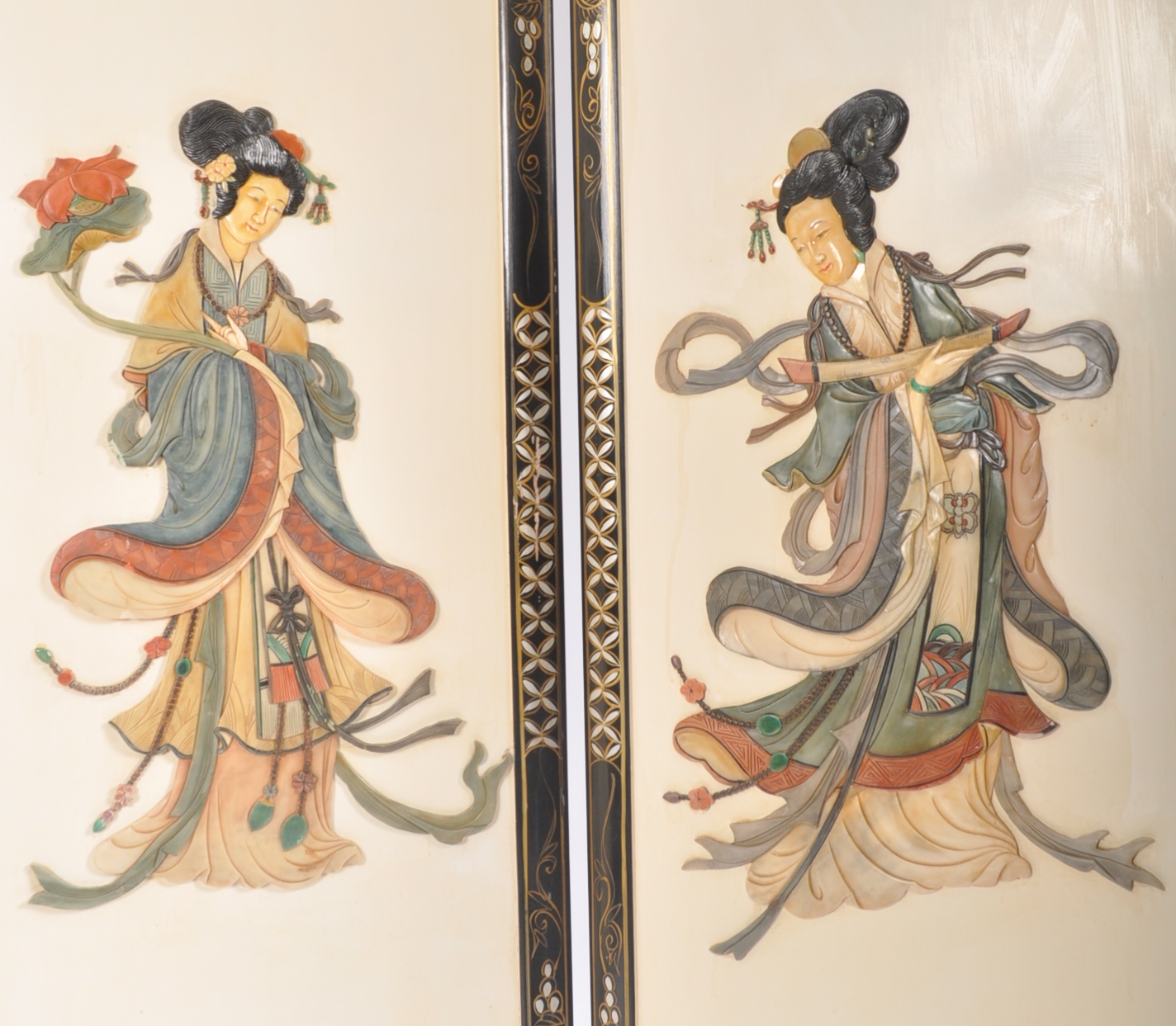 VINTAGE MID CENTURY JAPANESE ORIENTAL FOUR FOLD SCREEN - Bild 4 aus 11