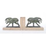 PAIR OF ART DECO 1930S BRONZE LEAPING HOUNDS BOOK ENDS