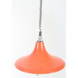 A retro vintage 20th century UFO industrial metal rise & fall ceiling light lamp. The ceiling lamp