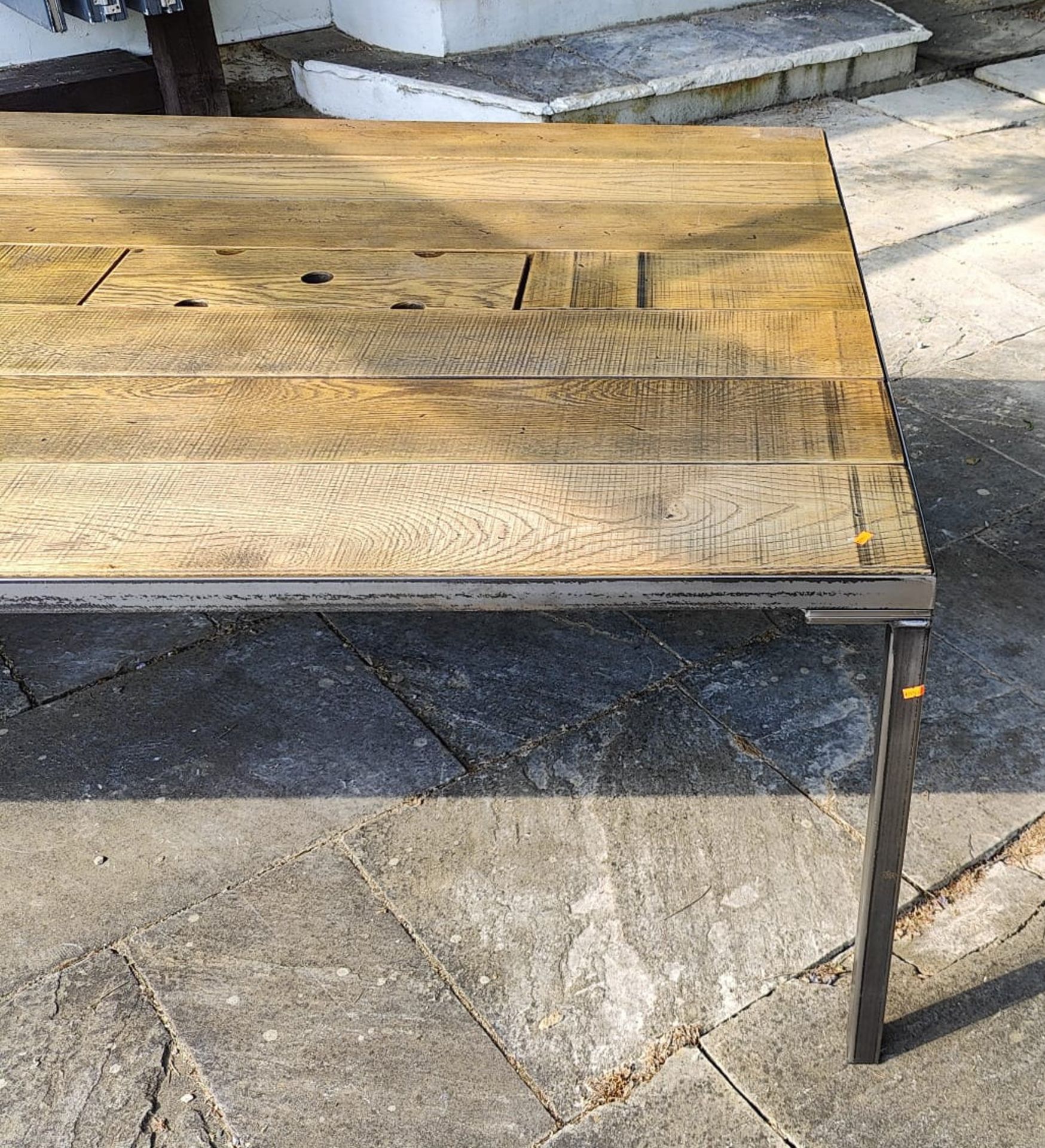 CONTEMPORARY OAK & METAL DOUBLE SIDE INDUSTRIAL OFFICE DESK - Image 7 of 9