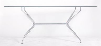 LARGE RETRO VINTAGE GLASS & CHROME LOW OCCASIONAL TABLE