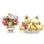 1950S CAPODIMONTE CERAMIC FRUIT BOWL & FLOWER DISPLAY