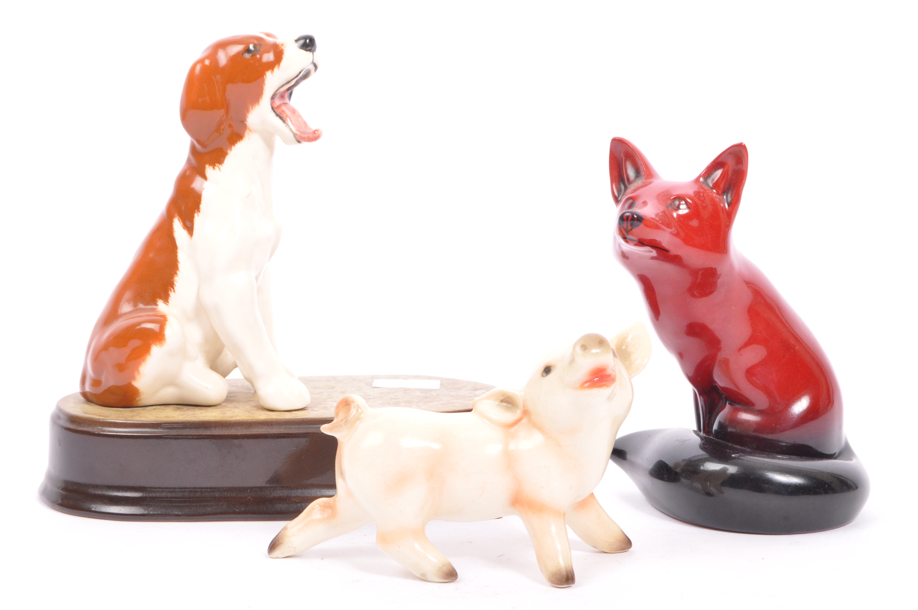 ROYAL DOULTON FLAMBE CHINA FOX W/ BESWICK DOG