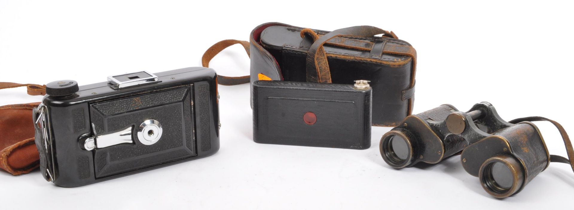 TWO PAIRS OF FOLDING CAMERAS & A PAIR OF BINOCULARS