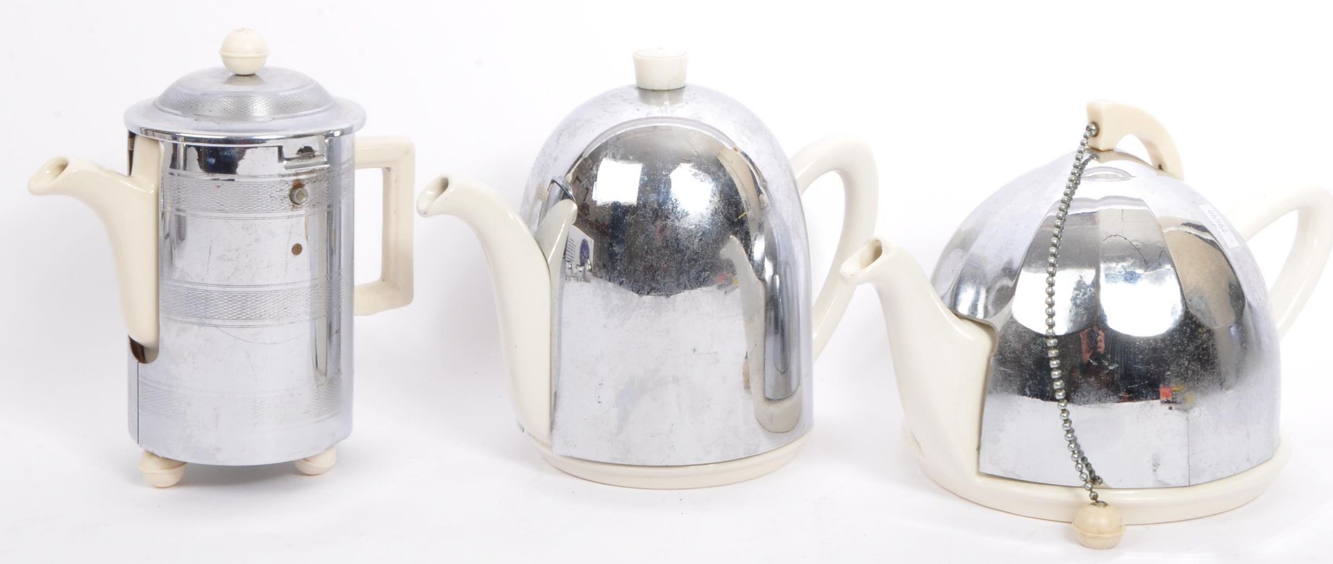 RETRO VINTAGE MID 20TH CENTURY CHROME CERAMIC TEA SET - Image 3 of 5