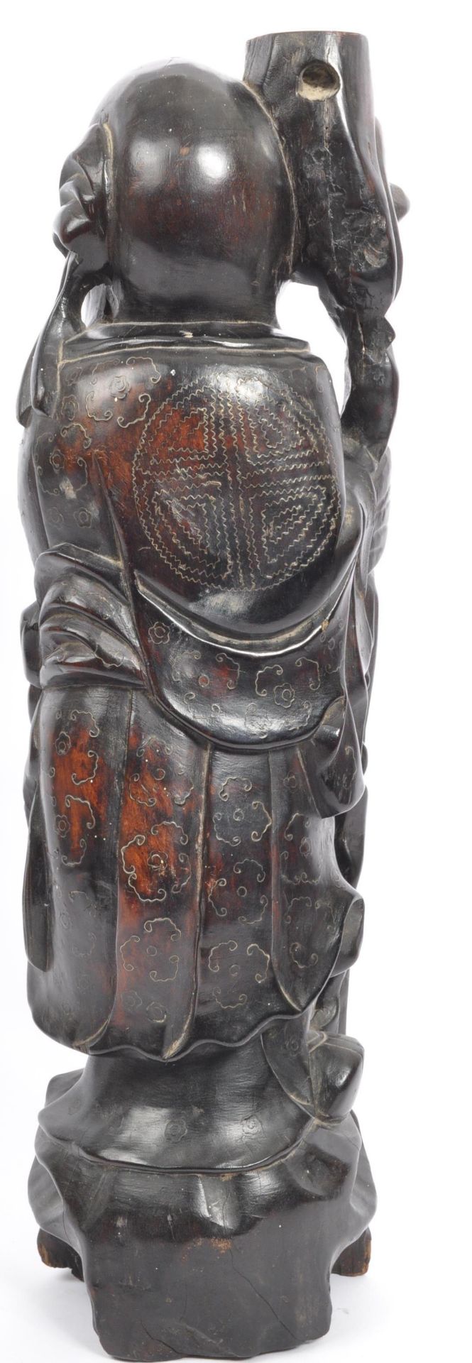 19TH CENTURY CHINESE SILVER INLAID HARDWOOD FIGURE - SHOUXING - Image 3 of 5