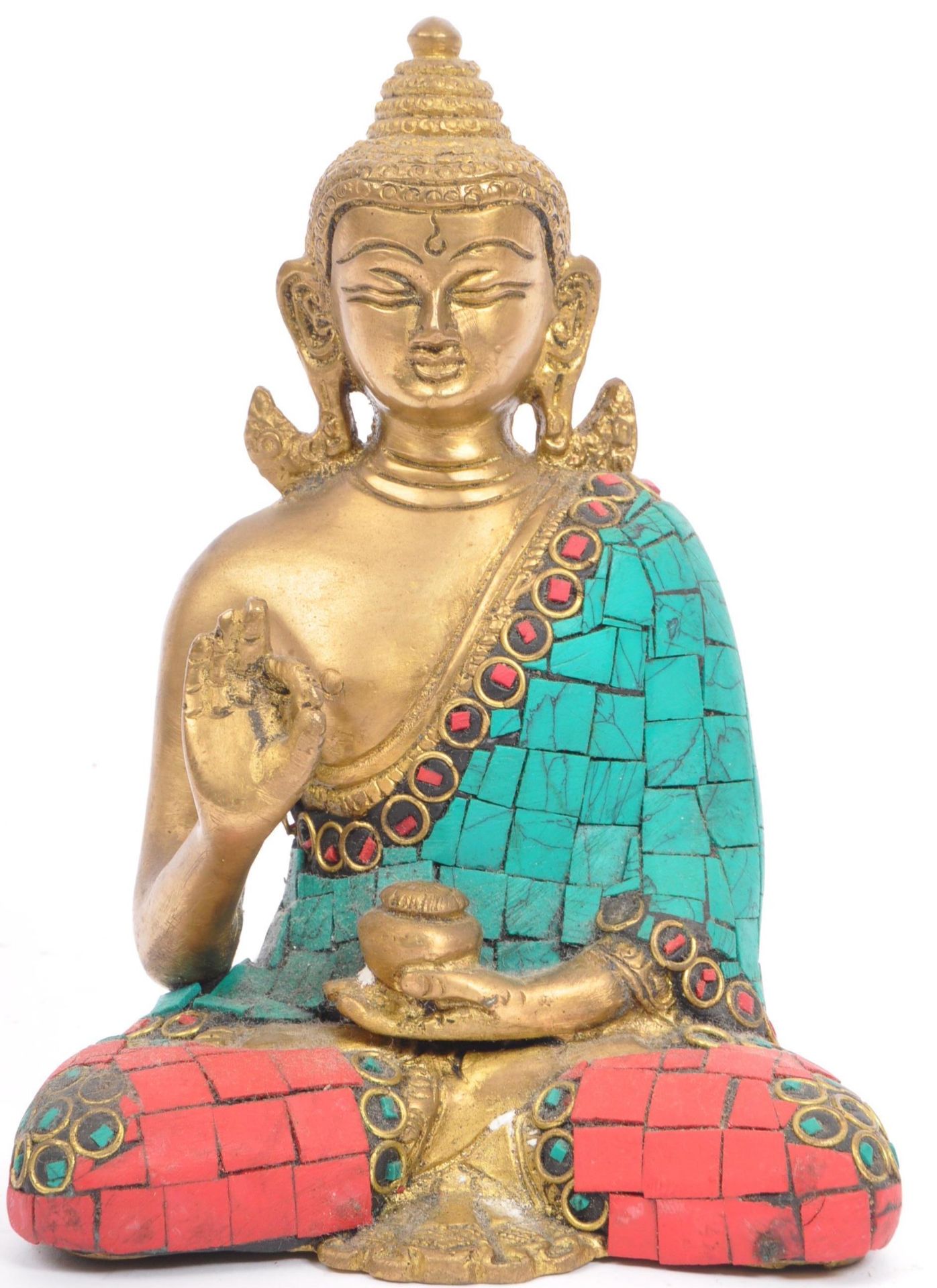 20TH CENTURY BRASS INDIAN & CERAMIC BUDDHA FIGURE