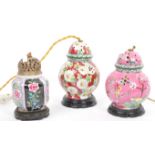 COLLECTION OF THREE AEROZON PORCELAIN GINGER JAR LAMPS