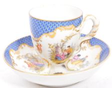 AN EARLY 19TH CENTURY DRESDEN CHOCOLATE CUP & SAUCER