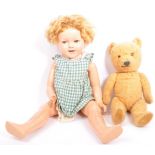 VINTAGE SHIRLEY TEMPLE DOLL & ENGLISH TEDDY BEAR