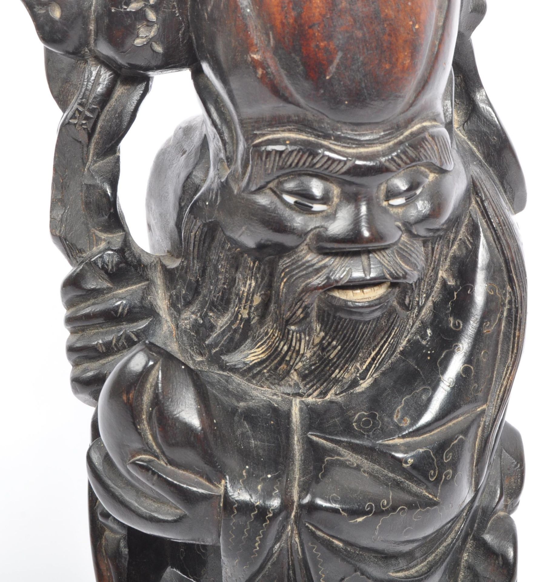 19TH CENTURY CHINESE SILVER INLAID HARDWOOD FIGURE - SHOUXING - Image 5 of 5