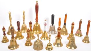 A COLLECTION OF VINTAGE BRASS SCHOOL & HAND BELLS