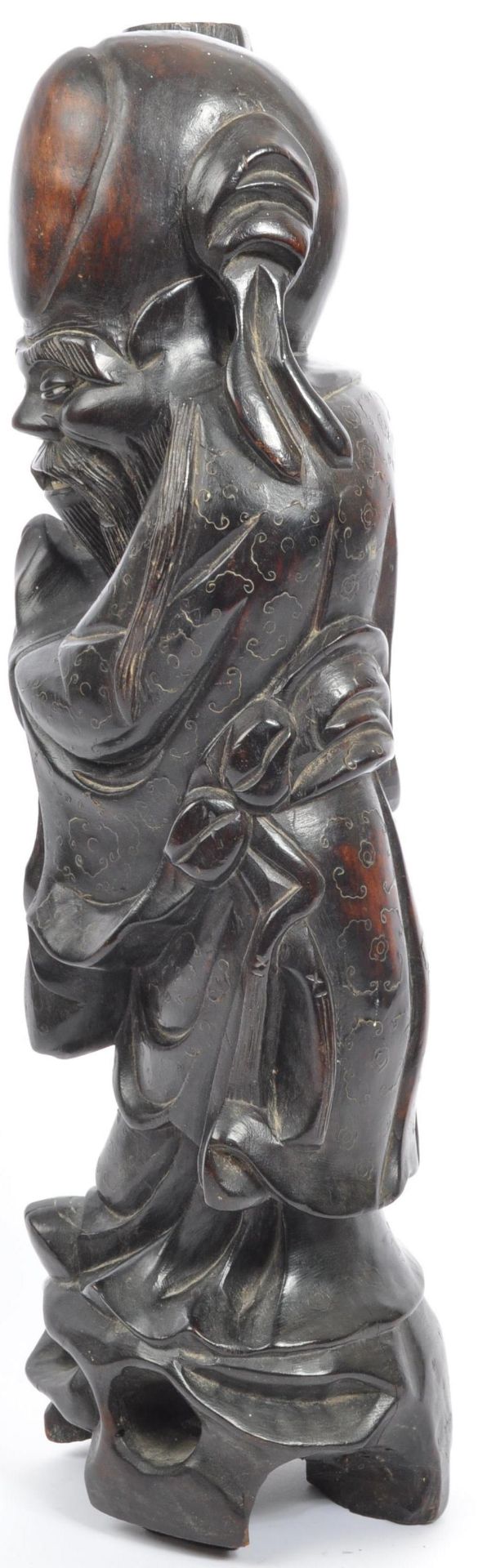 19TH CENTURY CHINESE SILVER INLAID HARDWOOD FIGURE - SHOUXING - Image 2 of 5