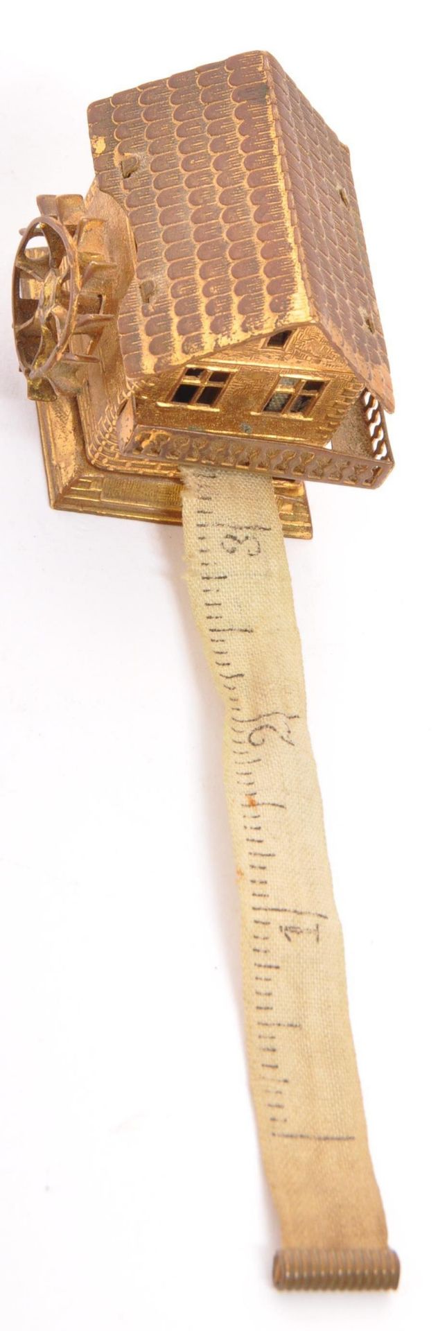 19TH CENTURY VICTORIAN GILT METAL WATERMILL TAPE MEASURE - Image 5 of 7