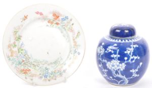 19TH CENTURY CHINESE PORCELAIN PLATE & PRUNUS GINGER JAR