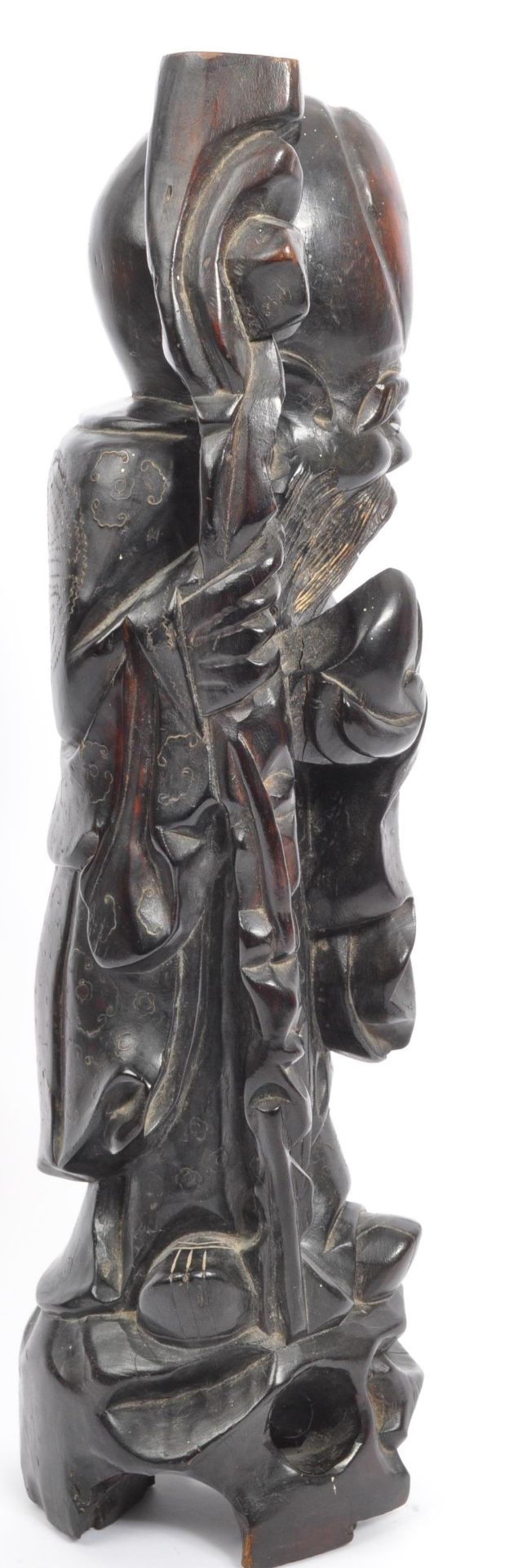 19TH CENTURY CHINESE SILVER INLAID HARDWOOD FIGURE - SHOUXING - Image 4 of 5