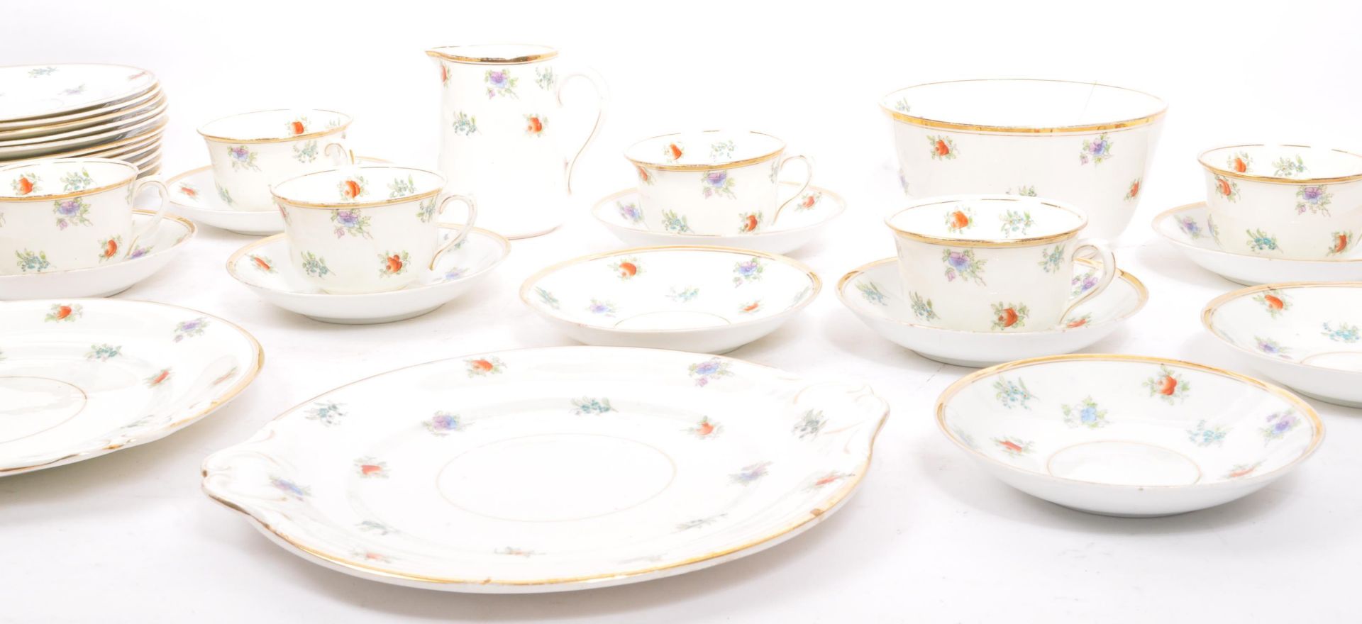 EDWARDIAN MAYER & SHERRATT BONE CHINA FLORAL TEA SERVICE - Bild 2 aus 6