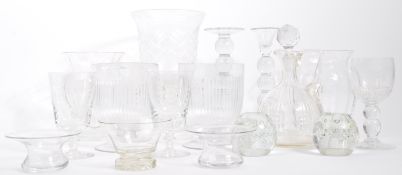 20TH CENTURY GLASS - VASES - CANDLESTICKS - DECANTER
