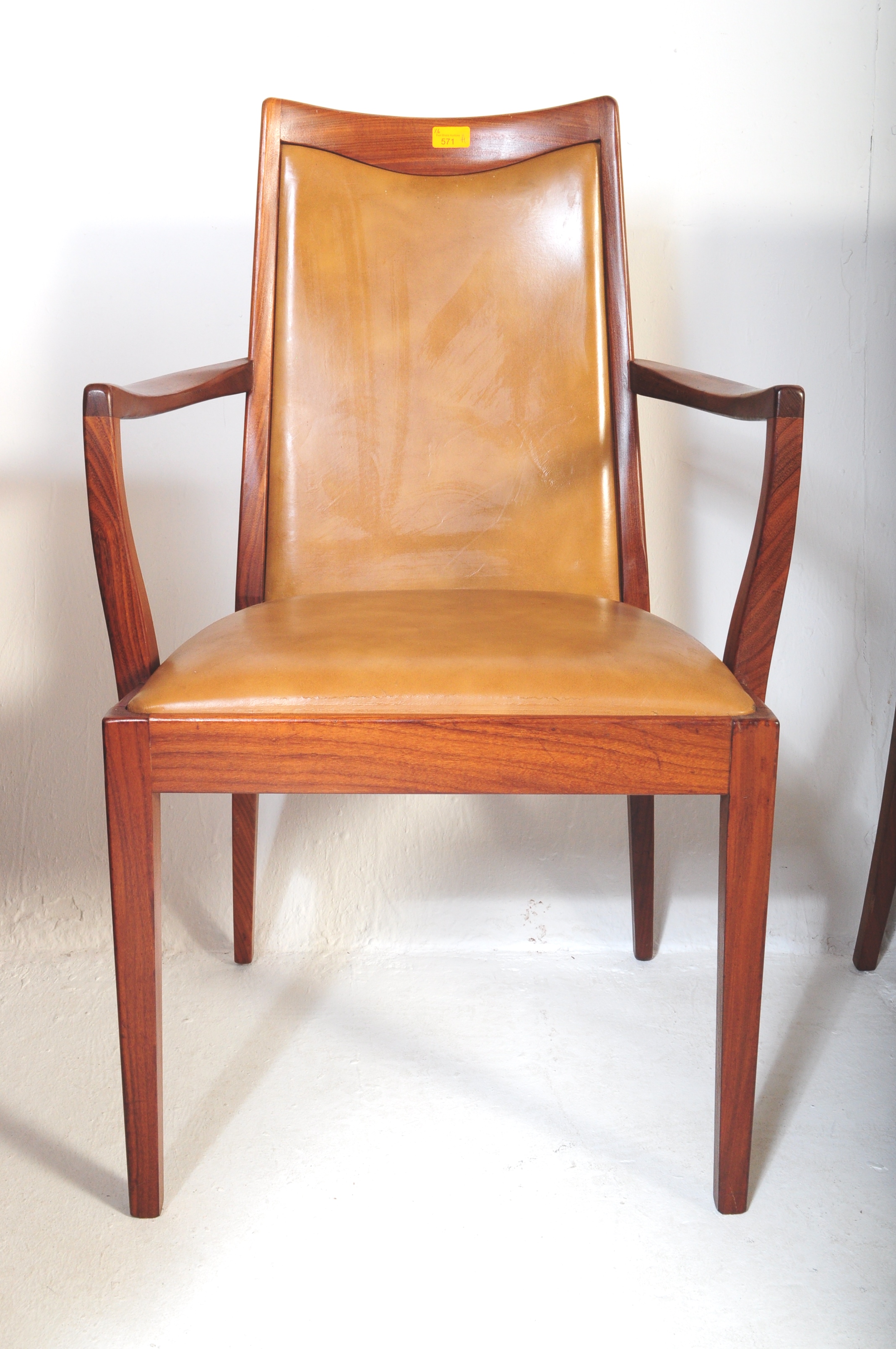 SIX MID CENTURY G PLAN TEAK & TAN LEATHERETTE DINING CHAIRS - Image 3 of 6