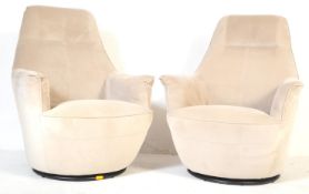 PAIR OF CONTEMPORARY VINTAGE STYLE SWIVEL ARMCHAIRS