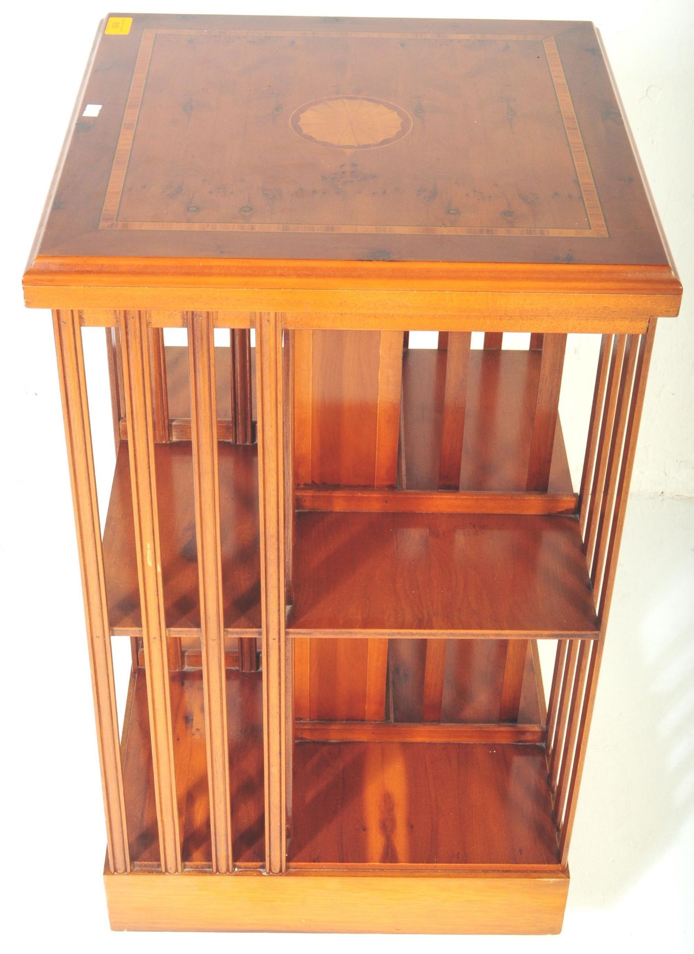 REPRODUCTION YEW WOOD INLAID REVOLVING BOOKCASE - Image 4 of 5